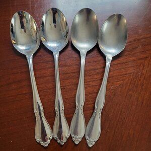 Oneida Deluxe Stainless Steel Teapoons Set Of 4 Floral Pattern 6.5" Long